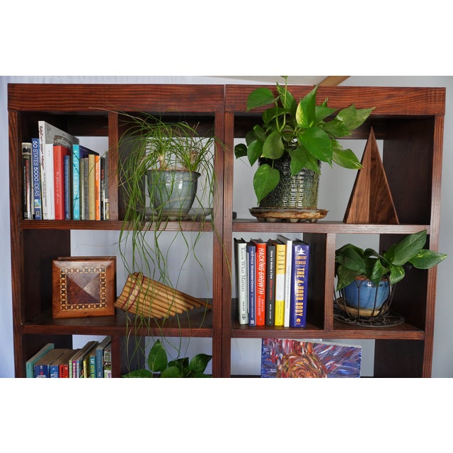 Handcrafted Solid Wood Bookcase Set | Custom Library Wall | Hickory Stain Bookshelf, 2 Pieces For Sale - Image 10 of 17