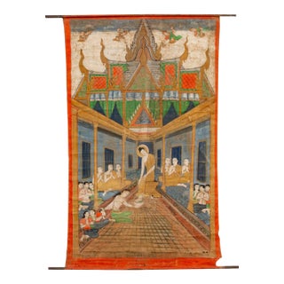 Monumental Antique Thai Temple Scroll For Sale