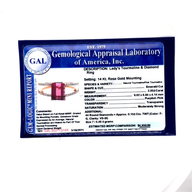Natural Tourmaline Diamond Ring 14k Rose Gold 2.2 TCW Certified For Sale - Image 16 of 16