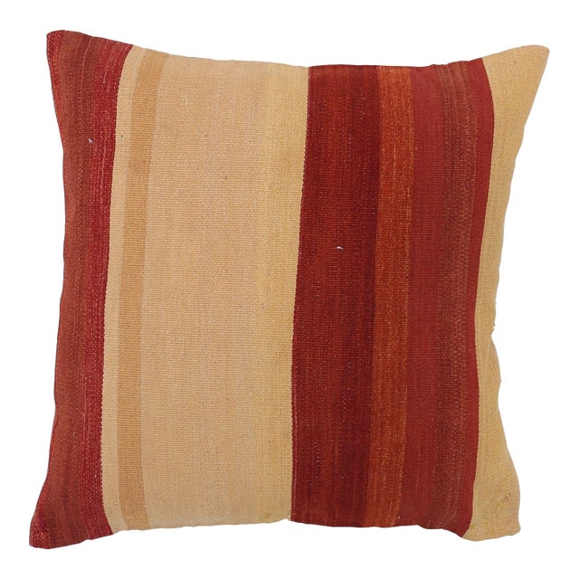 Arteverk Handwoven Reversible Wool Kilim Floor Pillow — Gold & Red Stripe (29") For Sale