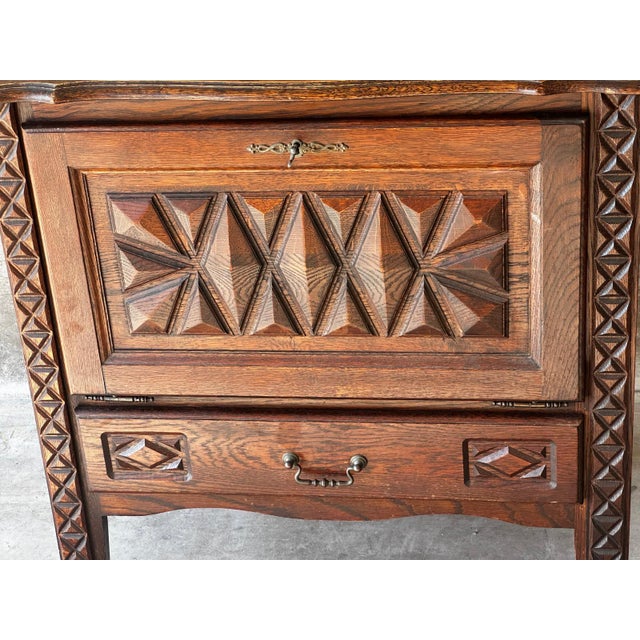 1930s Small Carved Oak Storage Unit, 1930 For Sale - Image 5 of 18