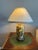 A hand-painted vintage chinoiserie table lamp. Lovely gold leaf accents with vivid yellow background, grapes with leaves....