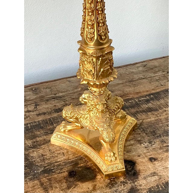 Vintage Empire Gilt Candlestick Lamps - A Pair For Sale - Image 12 of 12