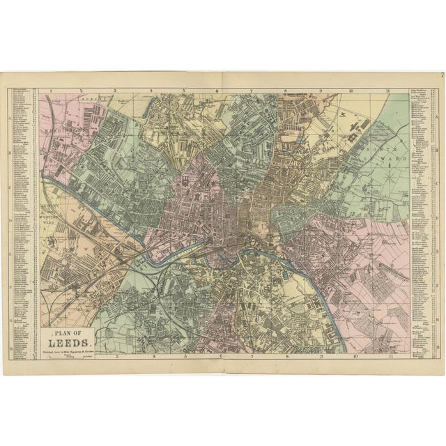 Large Victorian City Map of Leeds by G. Bacon, 1885 For Sale - Image 3 of 12