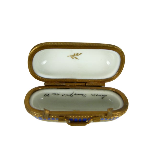 Limoges France Porcelain Suitcase Trinket Box | Hand Painted Floral Carpet Bag | Valise | Purse | Footed For Sale - Image 9 of 13