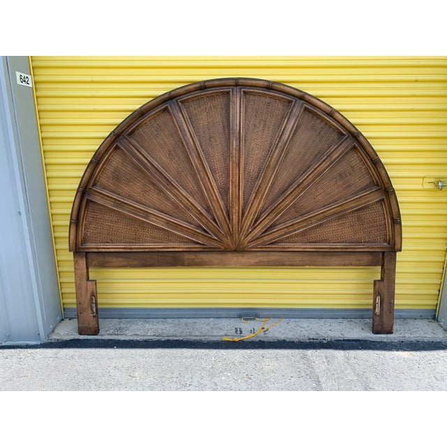 Late 20th Century Faux Bamboo Arch Wooden Wicker King Size Headboard For Sale - Image 5 of 5