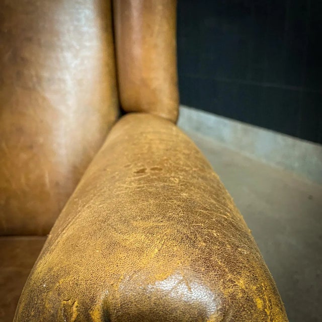Vintage Wingback Armchair from Schaapsleeren For Sale - Image 10 of 12