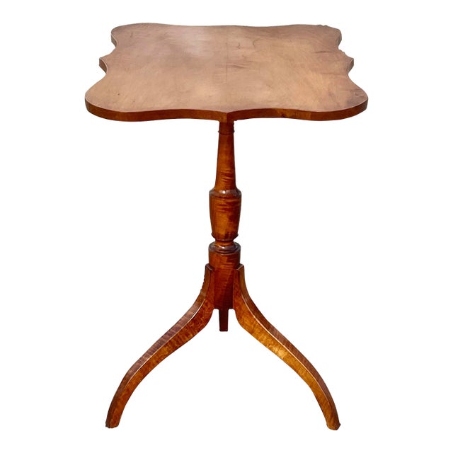Hepplewhite Style Tiger Maple Tilt Top Candlestand For Sale