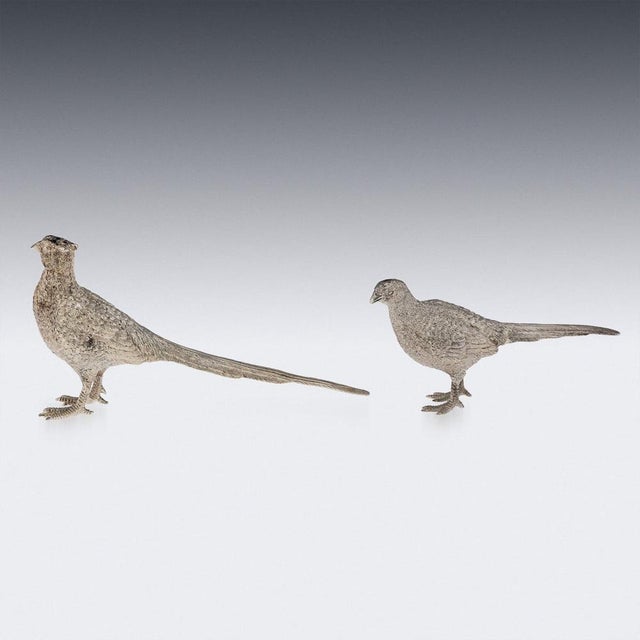 Vintage English Silver Pheasant Salt and Pepper Shakers from Asprey, 1970, Set of 2 For Sale - Image 3 of 18