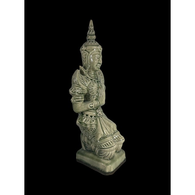 Large Celadon Green Crackle Glaze Angel Figure, Kneeling Tappanom (Thailand) For Sale In Tampa - Image 6 of 12