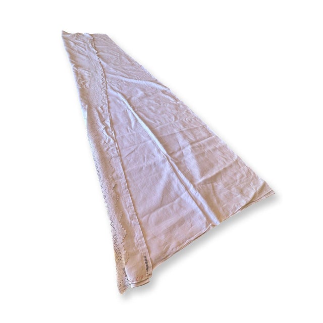 Early 21st Century Antique French Linen Sheet With Hand Crochet Lace Trim Monogrammed White Trousseau Sheet Romantic French Bedding For Sale - Image 5 of 12