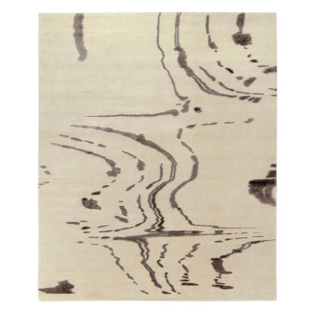 Hand-Knotted Abstract Rug in Beige-Brown, White and Black Pattern by Rug & Kilim For Sale In New York - Image 6 of 6