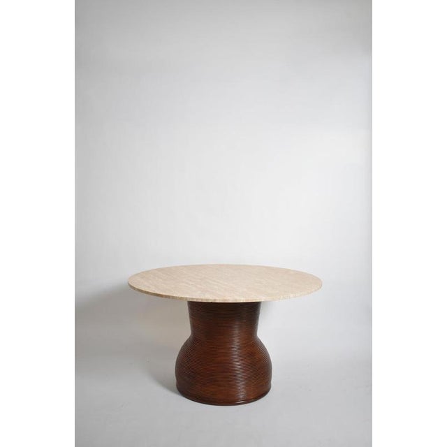 Round Dining Table in Rattan and Travertine, 1970s For Sale - Image 6 of 6