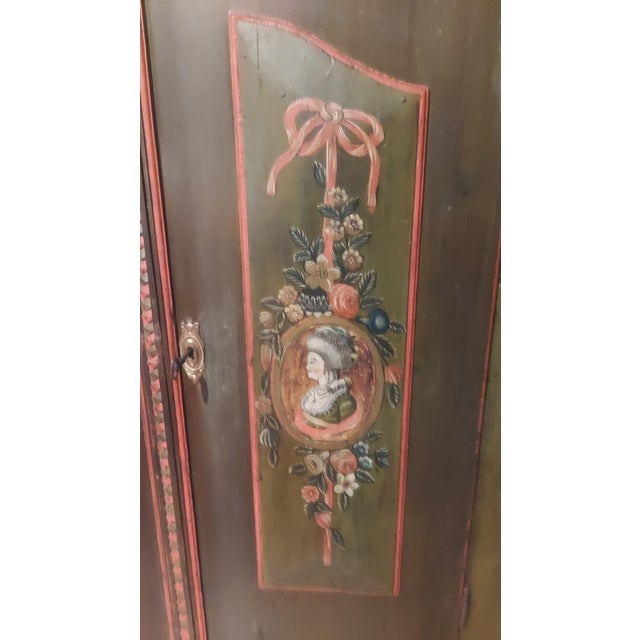18th-Century Central European Hand-Painted Wedding Armoire — Folk Art Bauernschrank With Portrait Medallions For Sale In Raleigh - Image 6 of 15