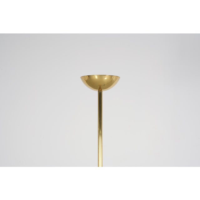 Gold-Plated Brass and Travertine Stone Floor Lamp, 1970s, in Very Good conditions. Designed 1980 to 1989 European Plug (up...