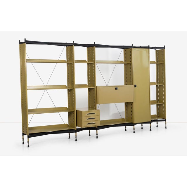 Mid-Century Modern Studio Bbpr Wall Unit in Olive Green and Black 1960 For Sale - Image 3 of 12