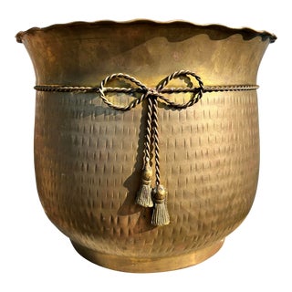 Large Brass Planter With Bow and Tassel Detail For Sale