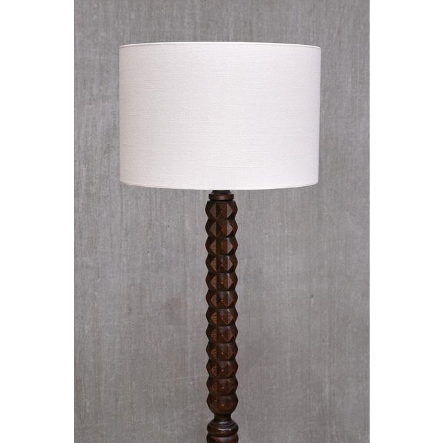 Sculptural Floor Lamp in Oak and Loro Piana Linen from Charles Dudouyt, France, 1940s For Sale - Image 12 of 13