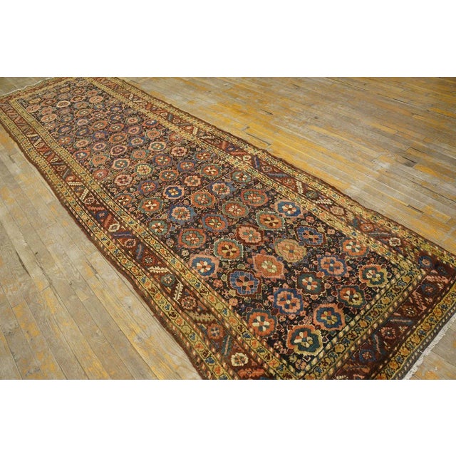 Tribal 1880s Red Maroon Geometric Tribal Antique Nw Persian Bakshaiesh Runner Carpet 3'4'' X 11'8'' Knotted Wool Rug For Sale - Image 3 of 12
