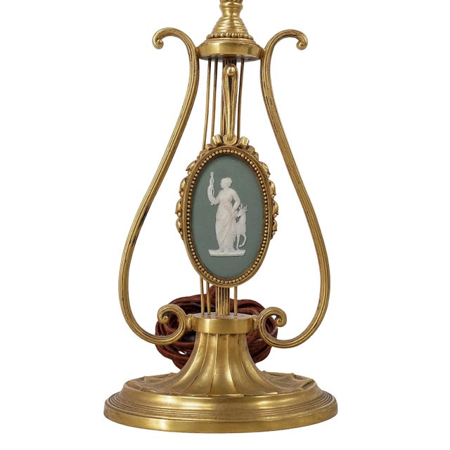 Mid 20th Century Neoclassical Gilt Bronze Lyre & Green Jasperware Table Lamp Wedgewood For Sale In Nashville - Image 6 of 7