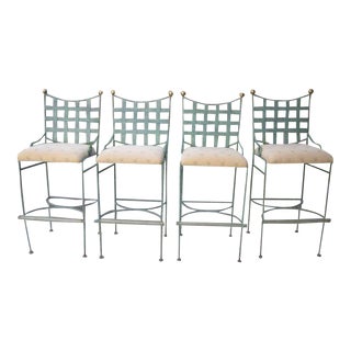 Salterini Style Metal Green Barstools - Set of 4 For Sale