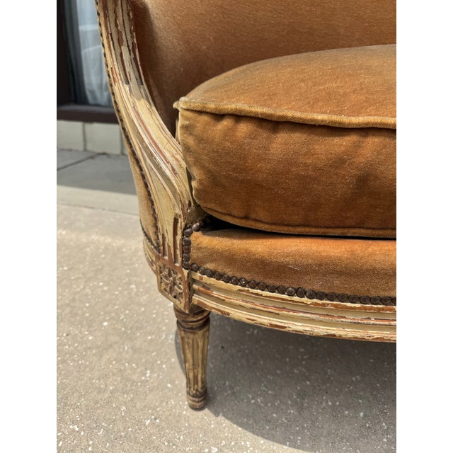 Late 19th Century Old French Mohair Velvet Settee For Sale - Image 5 of 8