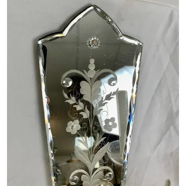 Vintage 1920 Etched Carved Mirror Sconces - Pair For Sale - Image 4 of 12