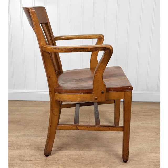 Wood Antique Traditional Mahogany Wood Bankers Library Arm Chair For Sale - Image 7 of 16