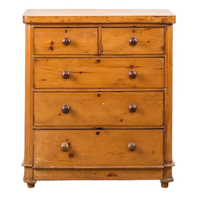 19th Century Pine 2 Over 3 Chest With Wooden Knobs For Sale