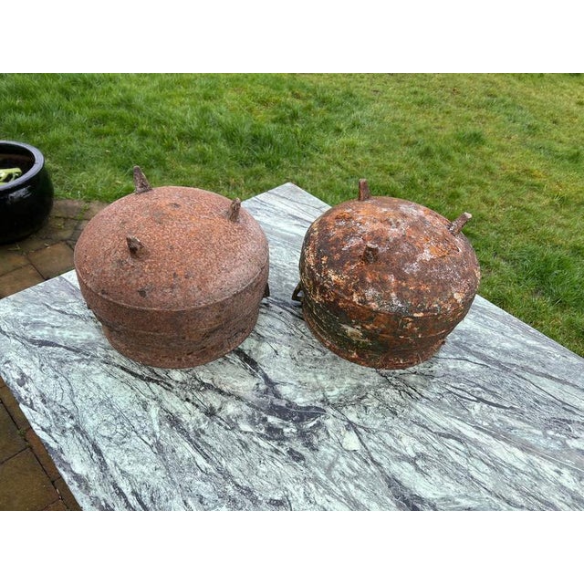 Matching pair of original cast iron ‘pixie-ear’ 3 legged cooking pots/garden planters