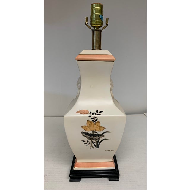 1980s 1980s Chinoiserie Lotus Flower Lamp With Foo Dog Handles For Sale - Image 5 of 6