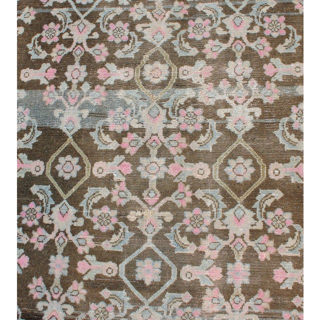 Pink, Gray, Charcoal and Brown Vintage Hamadan Rug With Flower Design For Sale - Image 9 of 12