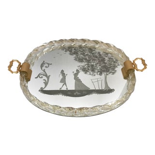Hollywood Regency Reverse Carved Mirror Vanity Tray For Sale