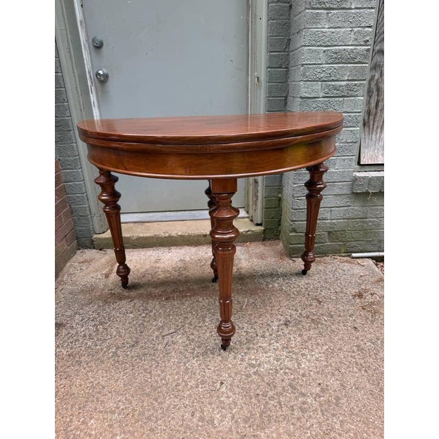 Antique Louis Philippe Style Flip Top /Folding Top Demi Lune Expanding Console Table For Sale - Image 18 of 18