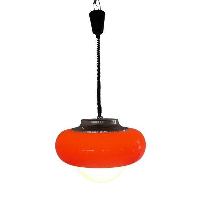 Vintage Italian Space Age Pendant Lamp in Orange by Guzzini for Meblo, 1970s For Sale