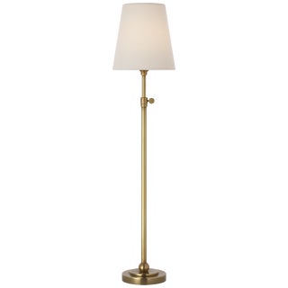 Thomas O'Brien by Visual Comfort Signature Bryant 27" Adjustable Cordless Table Lamp in Hand-Rubbed Antique Brass with Linen Shade For Sale