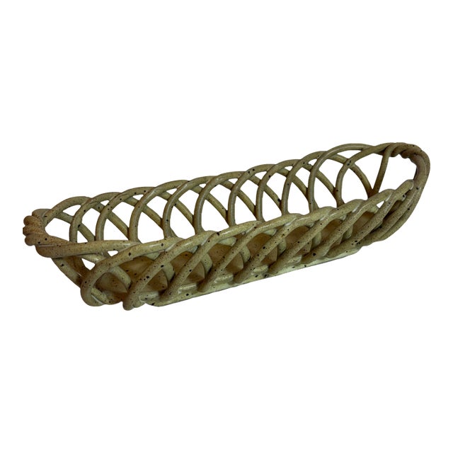 Vintage Mid-Century Open-Weave Ceramic Baguette and Breadbasket For Sale