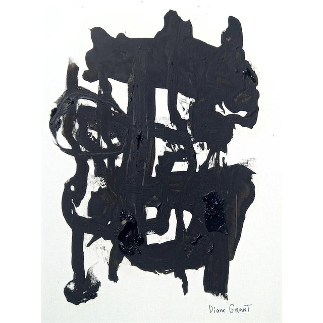 13.5" by 16.7" Black and White Abstraction #8 - One-of-a-Kind High-End White Wood Shadow Box Framed Original Painting / Robert Motherwell For Sale - Image 4 of 4