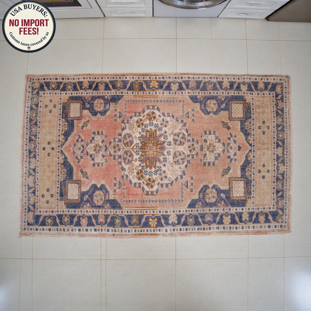 Turkish 1970s Hand Knotted Small Oushak Rug Decorative Doormat Entry Decor- 1'11" X 3'3" For Sale - Image 3 of 14