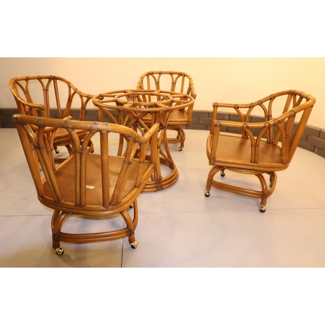 Mid 20th Century Mid 20th Century Ficks Reed Mid Century Rattan Dining Set With Table, 5 Pieces For Sale - Image 5 of 17