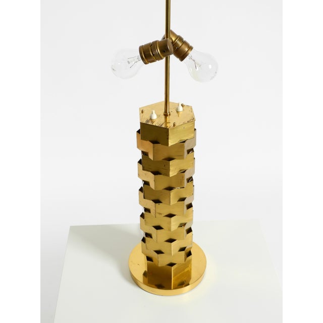 1960s Large Brass Table Lamp with an Illuminated Base by Vereinigte Werkstätten, 1960s For Sale - Image 5 of 18