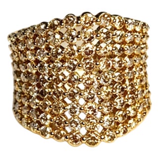 Late 20th Century Yellow Gold Vermeil 925 Silver Champagne Diamond Band Ring, Size 7 For Sale