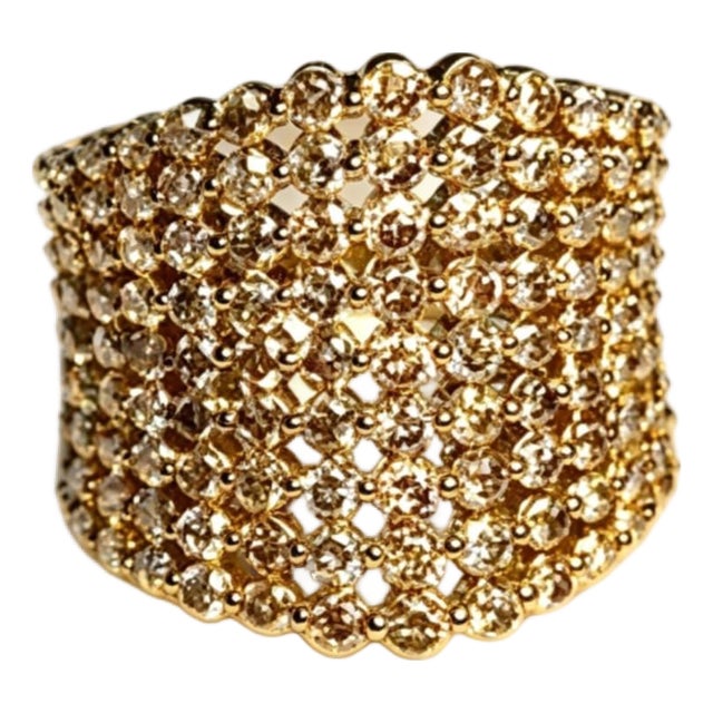 Late 20th Century Yellow Gold Vermeil 925 Silver Champagne Diamond Band Ring, Size 7 For Sale