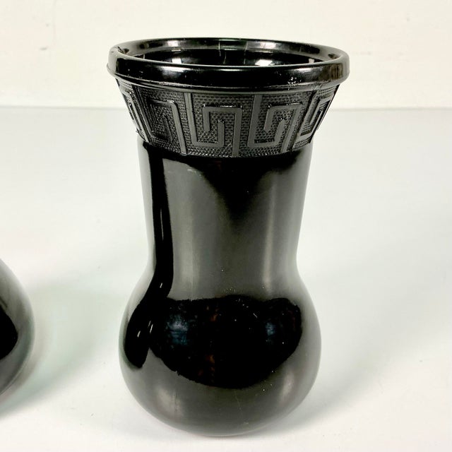 1950s Vintage Boho Chic Mediterranean Greek Key Black Amethyst Onyx Vase - A Pair. For Sale - Image 9 of 10