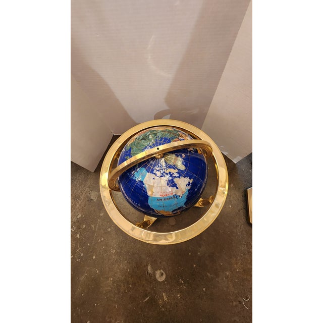 Late 20th Century Rotating Faux Hardstone Globe With Brass Frame For Sale In Dallas - Image 6 of 8