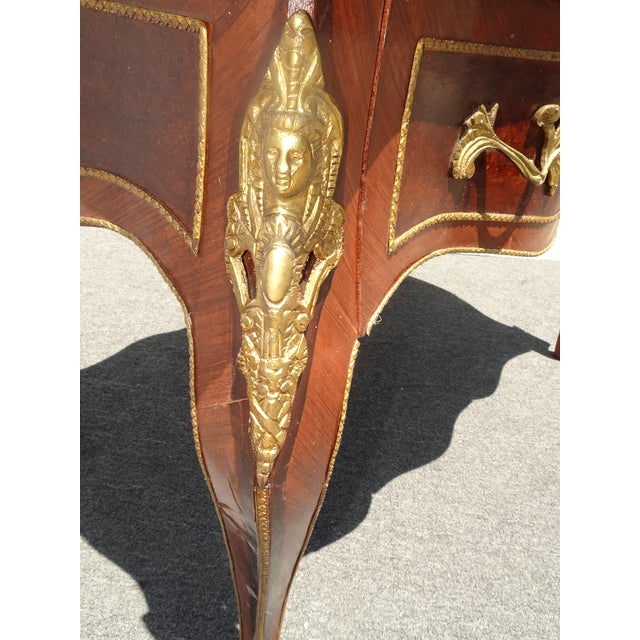 Vintage French Louis XV Bureau Plat Writing Desk Ornate Brass Ormolu Leather Top For Sale - Image 14 of 16
