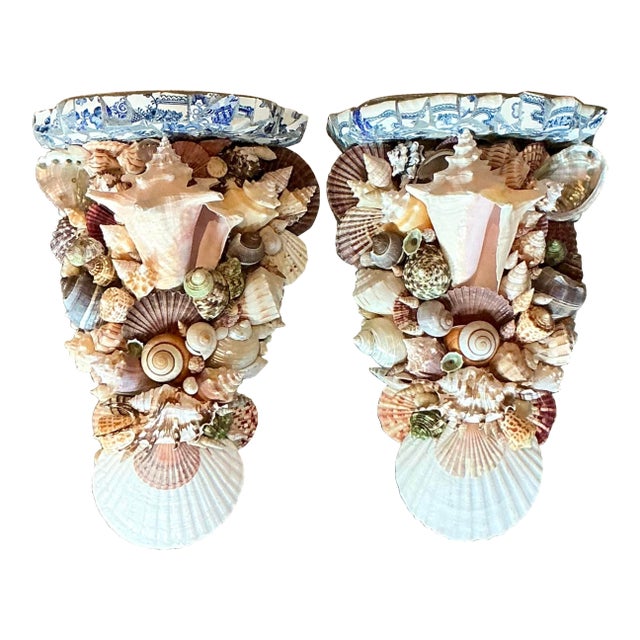Vintage Boho Shell Encrusted Brackets - A Pair For Sale