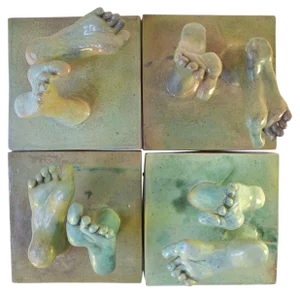 Ceramic Reliefs with Tapestry of Green Glazed Feet, Set of 4