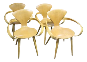 Set of 4 Vintage Norman Cherner 1958 Red Wood Pretzel Chairs