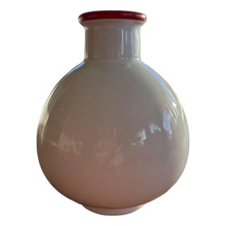 Vintage Sommerhuber Austria Studio Nova White Ceramic Vase, Orange Rim For Sale